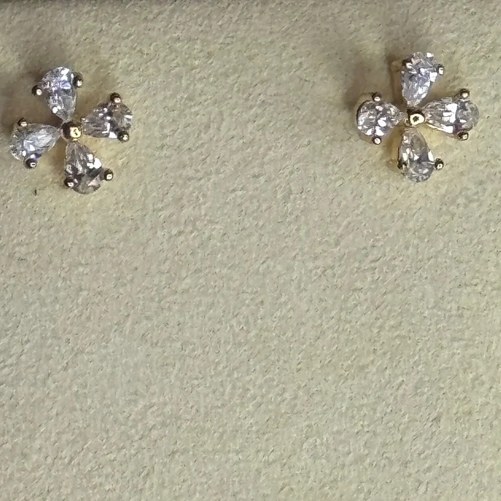 Gold Overlay Crystal Flower Stud Earrings Made with Swarovski Crystals - Picture 5 of 8